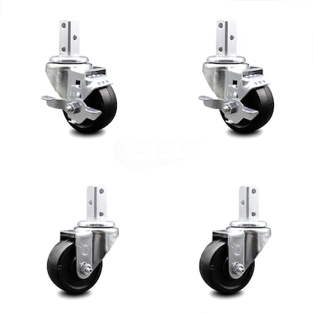Service Caster 3 Inch Soft Rubber Wheel Swivel 3/4 Inch Square Stem Caster Brakes SCC, 2PK SCC-SQ20S314-SRS-TLB-34-2-S-2